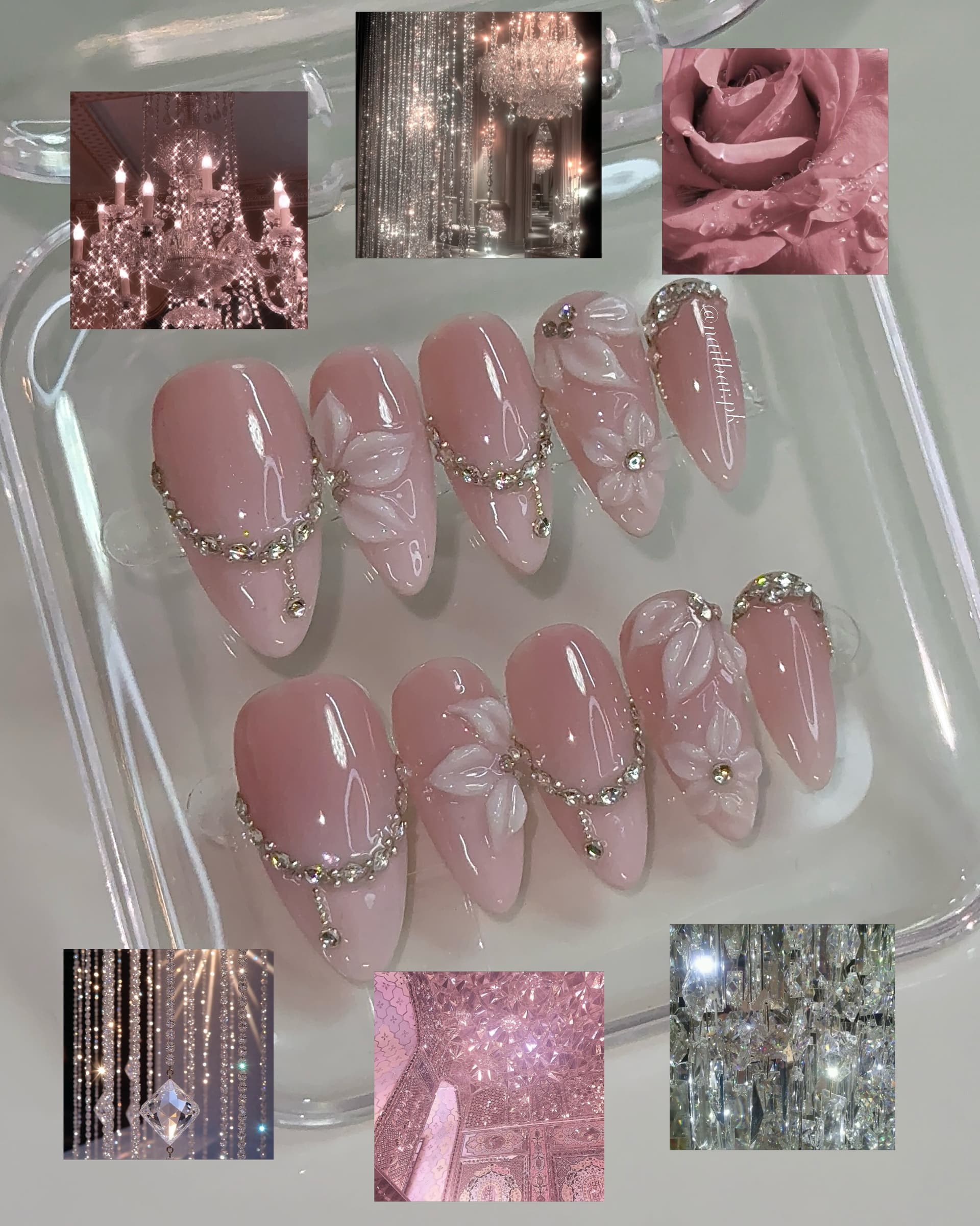 A blush set with pearl flowers and crystal detail
