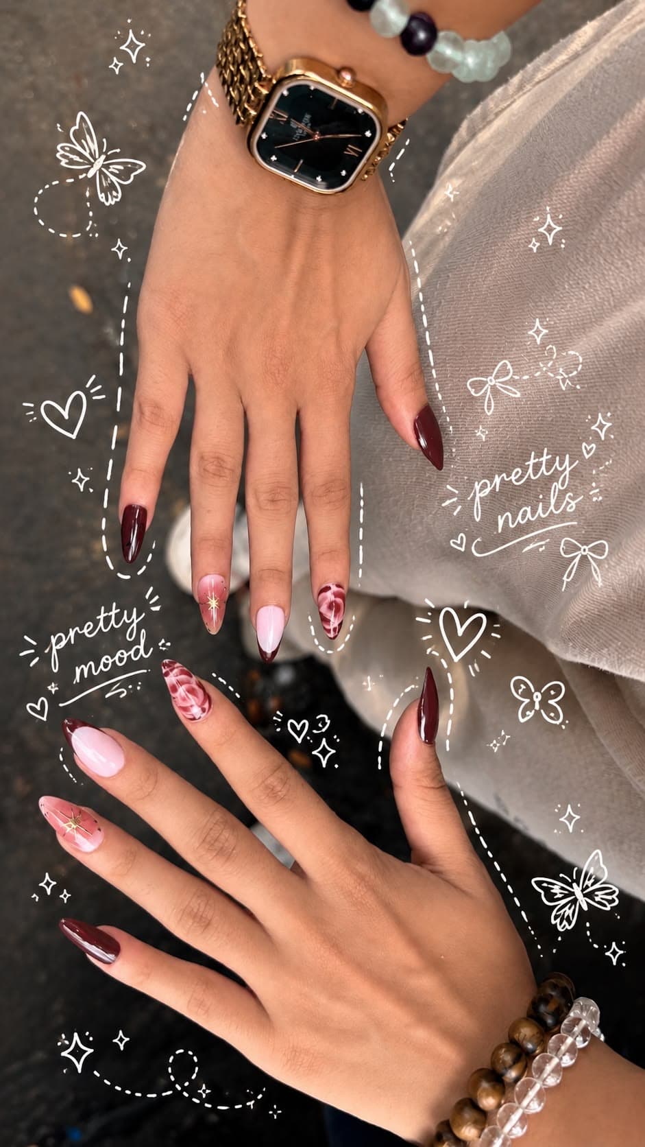 The founder's own hands wearing a set she made