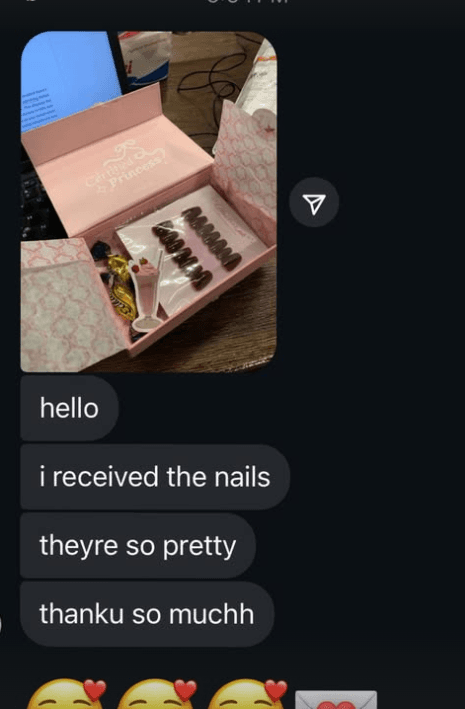 A customer sends a photograph of her opened box and says the nails are so pretty