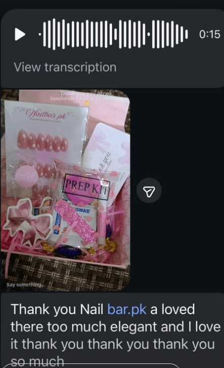 A customer photographs the prep kit and thank-you card in her parcel