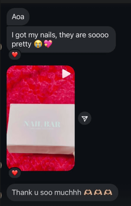 A customer writes that she got her nails and they are so pretty
